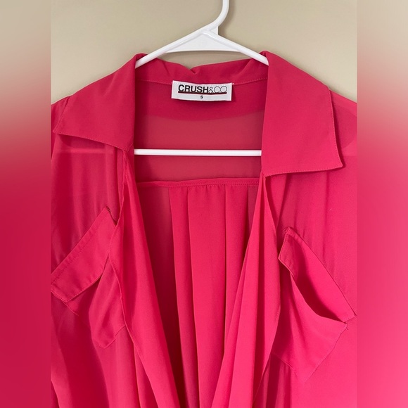 CO&CRUSH fuchsia hot pink deep cut blouse size small NWOT long sleeve - Picture 2 of 5
